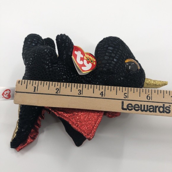 Ty Beanie Boos Grindal Dragon Unicorn Plush Black Gold Red Wings 2021 6" TAG - Picture 12 of 12